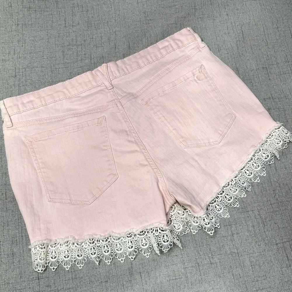 Jessica Simpson Pink Nomad Distressed Jean Shorts with Lace Crochet Trim 31